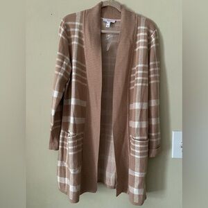 Isaac Mizrahi Live Beige Plaid Open Cardigan M